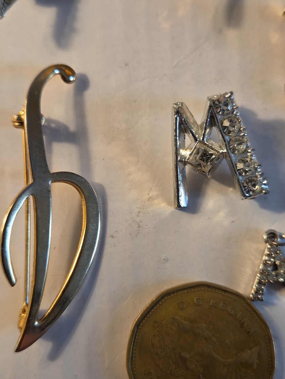 Gold and Silver Letter Brooches And Pin Jewelry Set - Mixed Initials - Picture 7 of 10